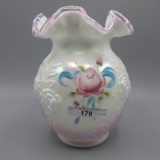 Fenton white iridized HP vase-7