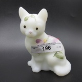 Fenton white satin HP sitting cat