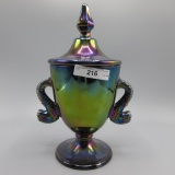 Fenton amethyst iridized Dolphon covered candy dish