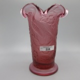 Fenton pink satin Peacock at the Fountain vase- 7.5