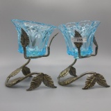 Fenton pair of blue candle holders-7