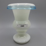 Fenton aqua opalescent rolled rim vase-6