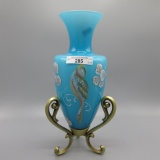 Fenton handpainted Parrot vase w/holder-10.5