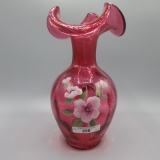Fenton cranberry handpainted vase-10
