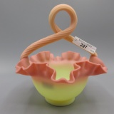 Fenton burmese twisted handle basket-7