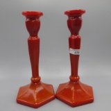 Fenton Vintage RARE Red Slag Candle Holders 9