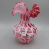 Fenton Cranberry Opal Coin Dot Vase 7