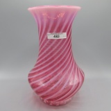 Fenton Cranberry Opal Rib Optic Vase - 9.5