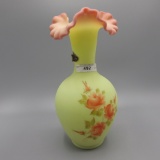 Fenton Rose Burmese Vase 9.5