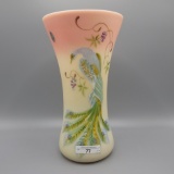 Fenton burmese handpainted Peacock vase-10