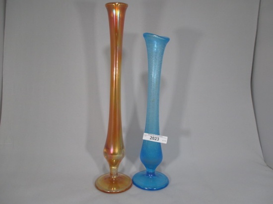 2 Fenton bud vases, celeste and marigold