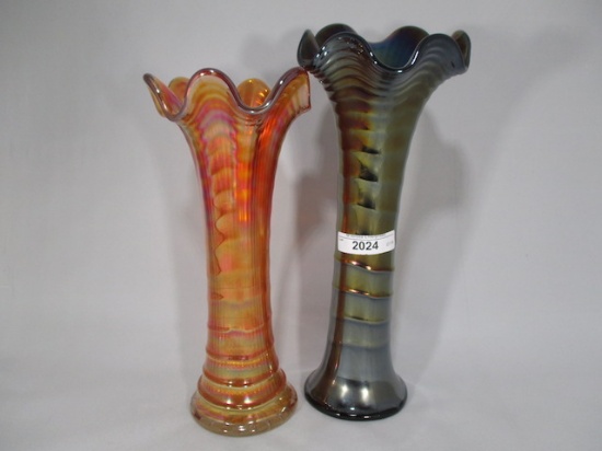 2 Imperial Ripple vases, VIOLET 10"  & mari 9"