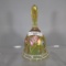 Fenton  HP bell w/ florals, Amber irid