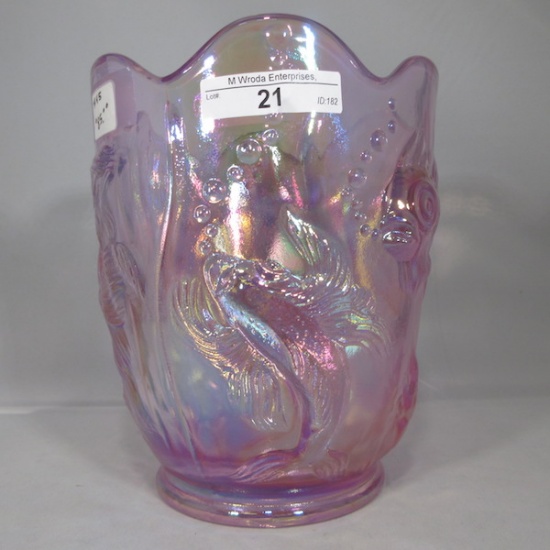 Fenton goldfish irid vase, pink