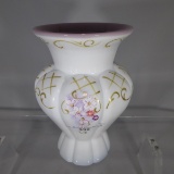 Fenton purple cased HP ribbed vase