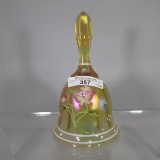 Fenton  HP bell w/ florals, Amber irid