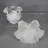 Fenton 2 pcs milk glass hobnail