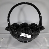 Fenton hobnail milk glass mint tray w ebony basket