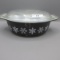 Pyrex black w/white Snowflake 1 1/2 quart baking dish w/cover