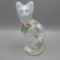 Fenton French Opal hand painted sitting cat figurine- signed D. Frederick