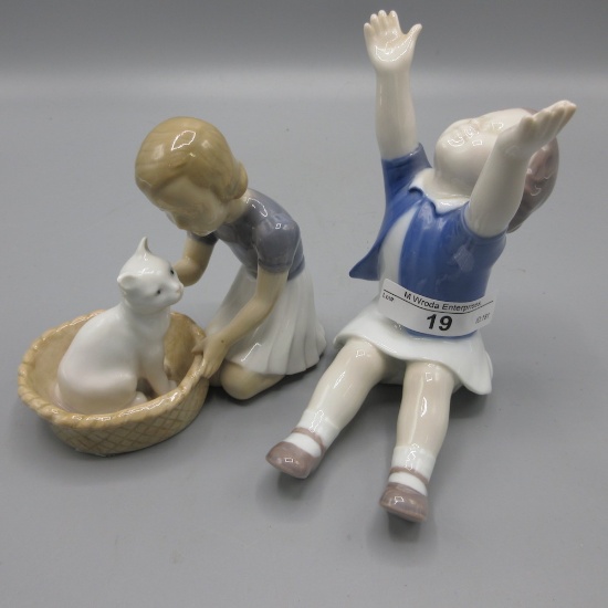 pair of figurines-Made in Denmark- Girl With Cat & Up To Mom