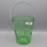 Depression glass green Panelled floral etched ice bucket