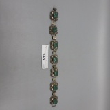 Sterling silver bracelet w/green jade stones