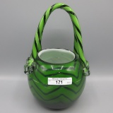 green striped art glass purse 8.5