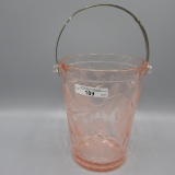 Fenton pink ice bucket etched