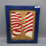 Framed Scroll Saw Soldiers cross. Woods: oak plywood & painted pine