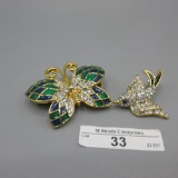 2 brooches-jeweled bird & butterfly