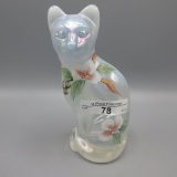Fenton French Opal hand painted sitting cat figurine- signed D. Frederick