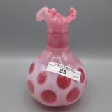 Cranberry opal Dot ruffled top vase-5.5