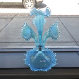 Fenton blue opalescent 4-lily epergen- 12