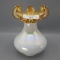 Fenton butterscotch cased vase w/ amber crest