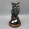 Fenton HP ebony owl on wood base