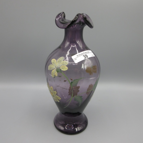 Fenton 8" purple pinched HP vase