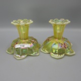 Pair Fenton HP opalescent candleholders