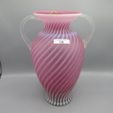 Fenton 13 cranberry satin swirl 2 handle vase