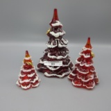 Fenton set of 3 Christmas decorated trees