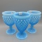 Three Fenton blue opal Hobnail goblets