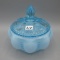 Fenton BLue Overlay Melon Covered Candy Dish 5