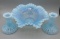 Fenton blue opal. Rib Optic console set-bowl & 2 candlesticks