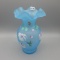 Fenton blue satin HP vase-8.5