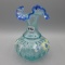 Fenton green blue crest HP vase-6