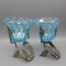 Fenton blue votive candle holders w/metal holders