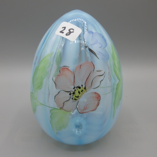 Fenton blue Rib Optic egg-HP D. Fredrick-5"