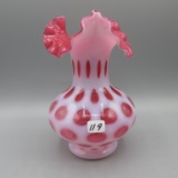 Fenton cranberry opal. Coin Dot vase-7.5