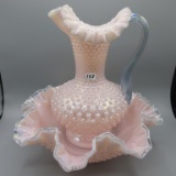 Fenton pink iridized Hobnail bowl & pitcher