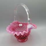 Fenton cranberry opal. Hobnail basket-8.5